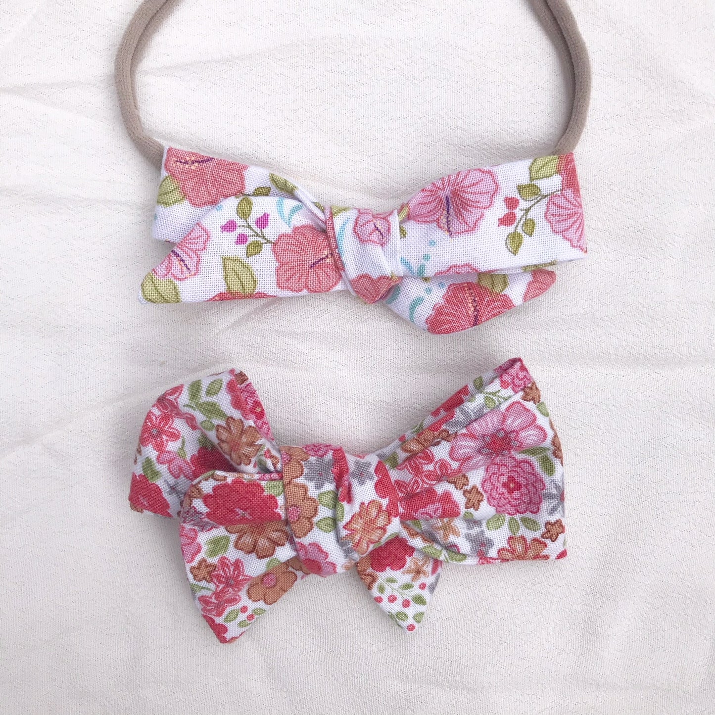 Bow Boho flowers, rød, hårspenne 10cm/hårbånd 8cm