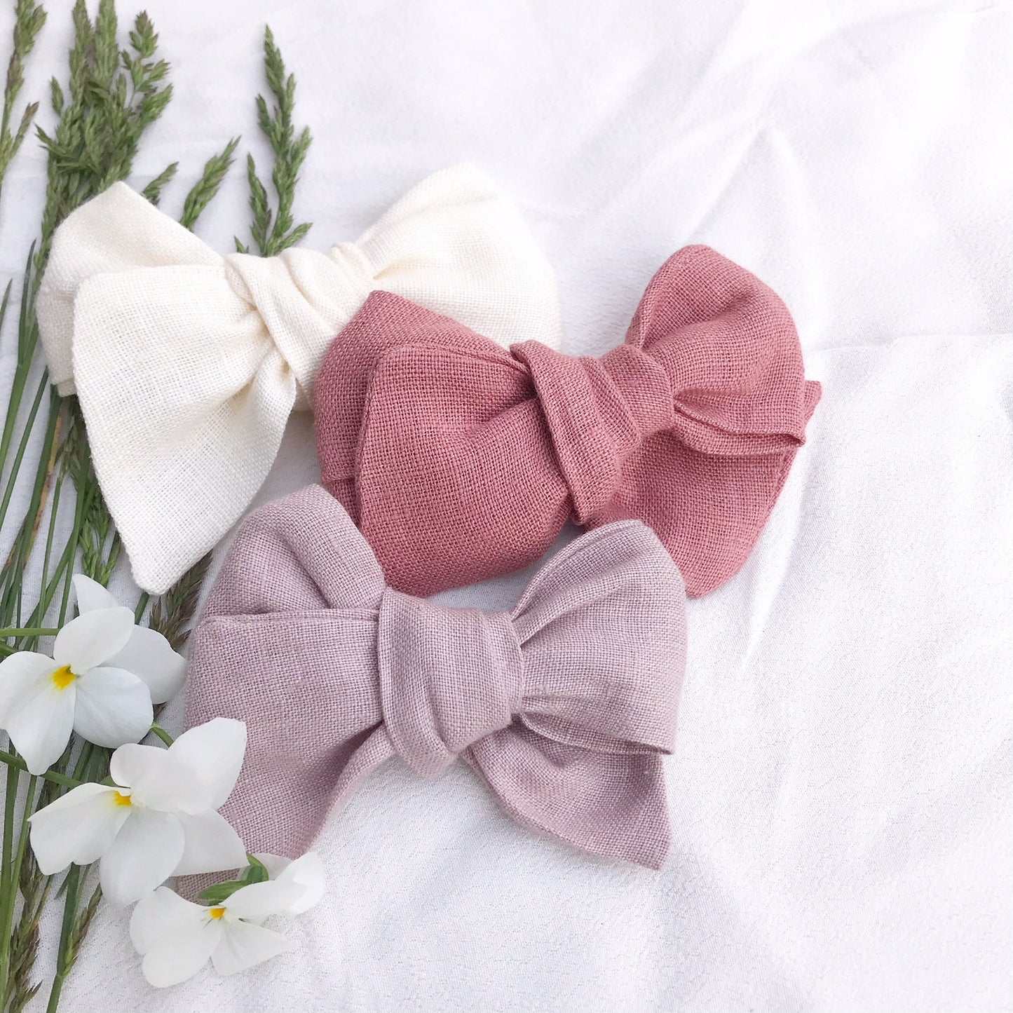 Bow Boho Hårspenne 10cm, lin, rød