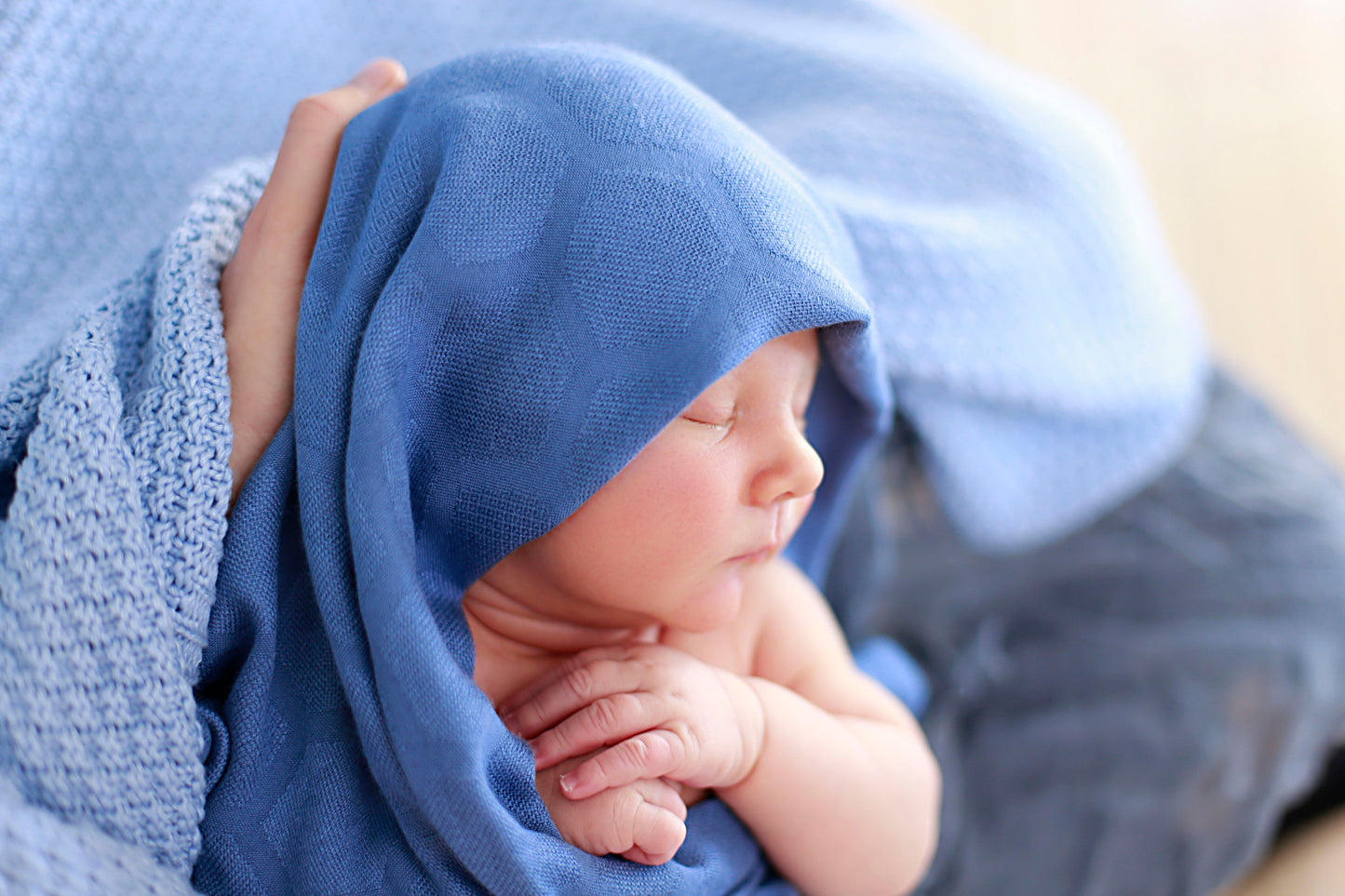 Bambus Swaddle, Honeycombs Moonlight blue, 3 str: 30x30, 75x75, 120x120