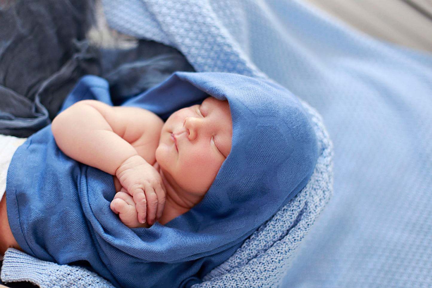 Bambus Swaddle, Honeycombs Moonlight blue, 3 str: 30x30, 75x75, 120x120