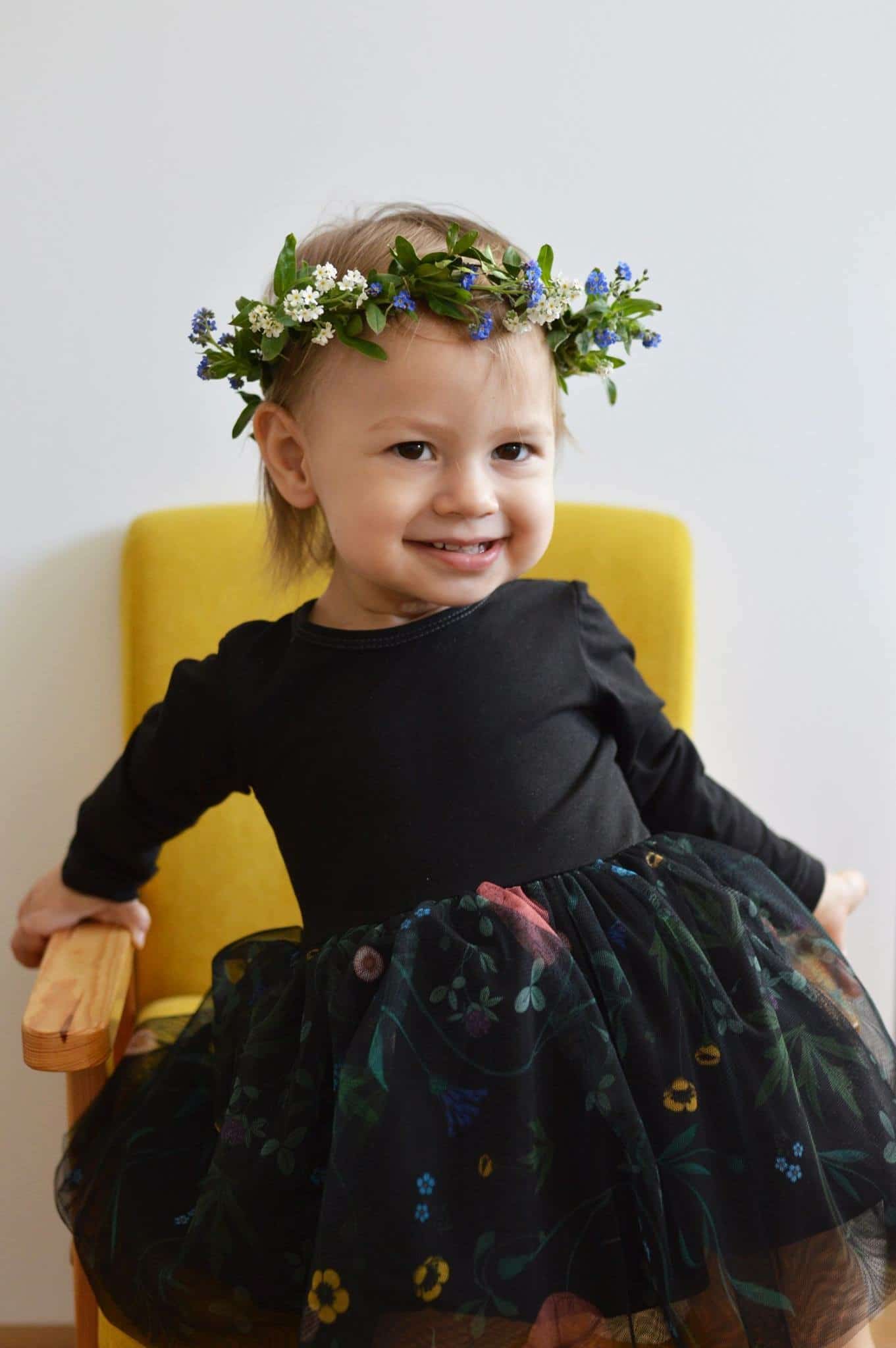 Mazovian Flowers kjole med lange ermer, sort, str 80-110