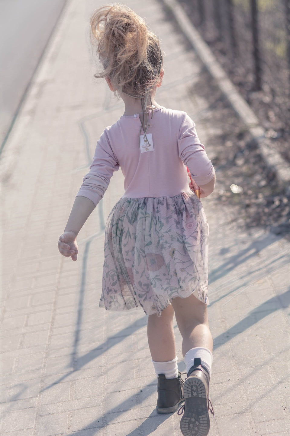 Mazovian Flowers kjole med lange ermer, rosa, str 80-110