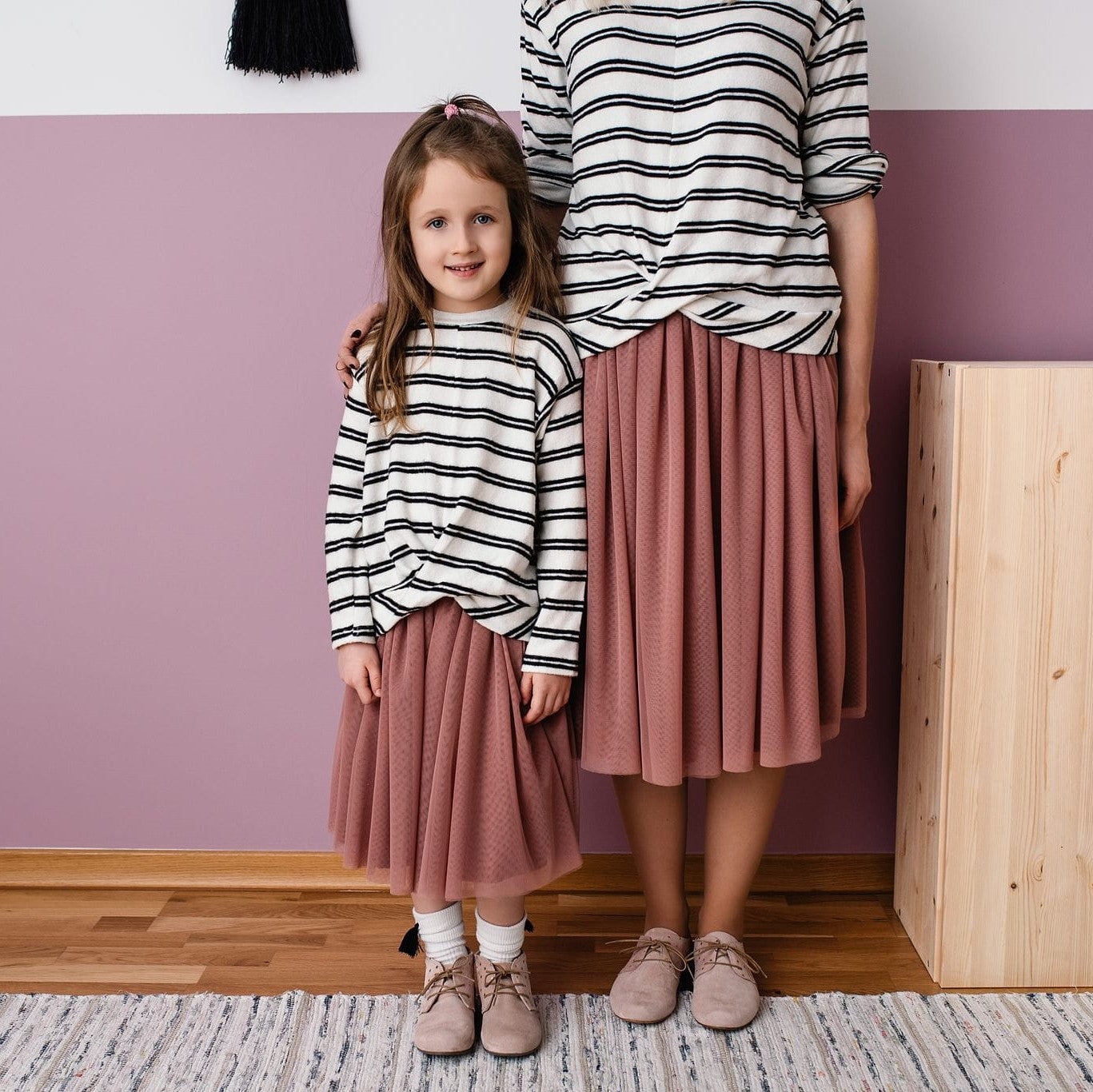 Skjørt i tyll, gammelrosa, str 80-146 og voksen