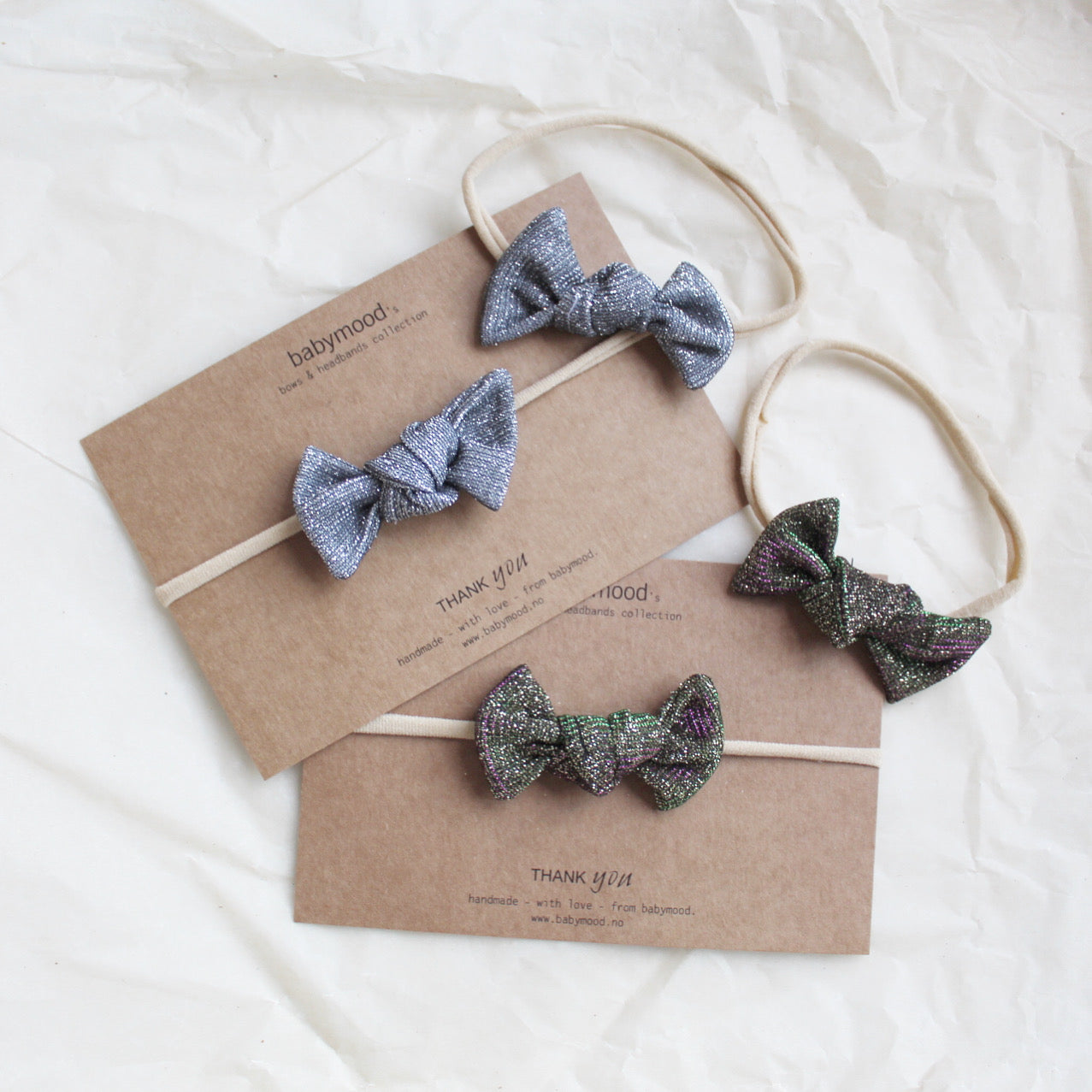 Sløyfe hårbånd bling 4cm, lys grå