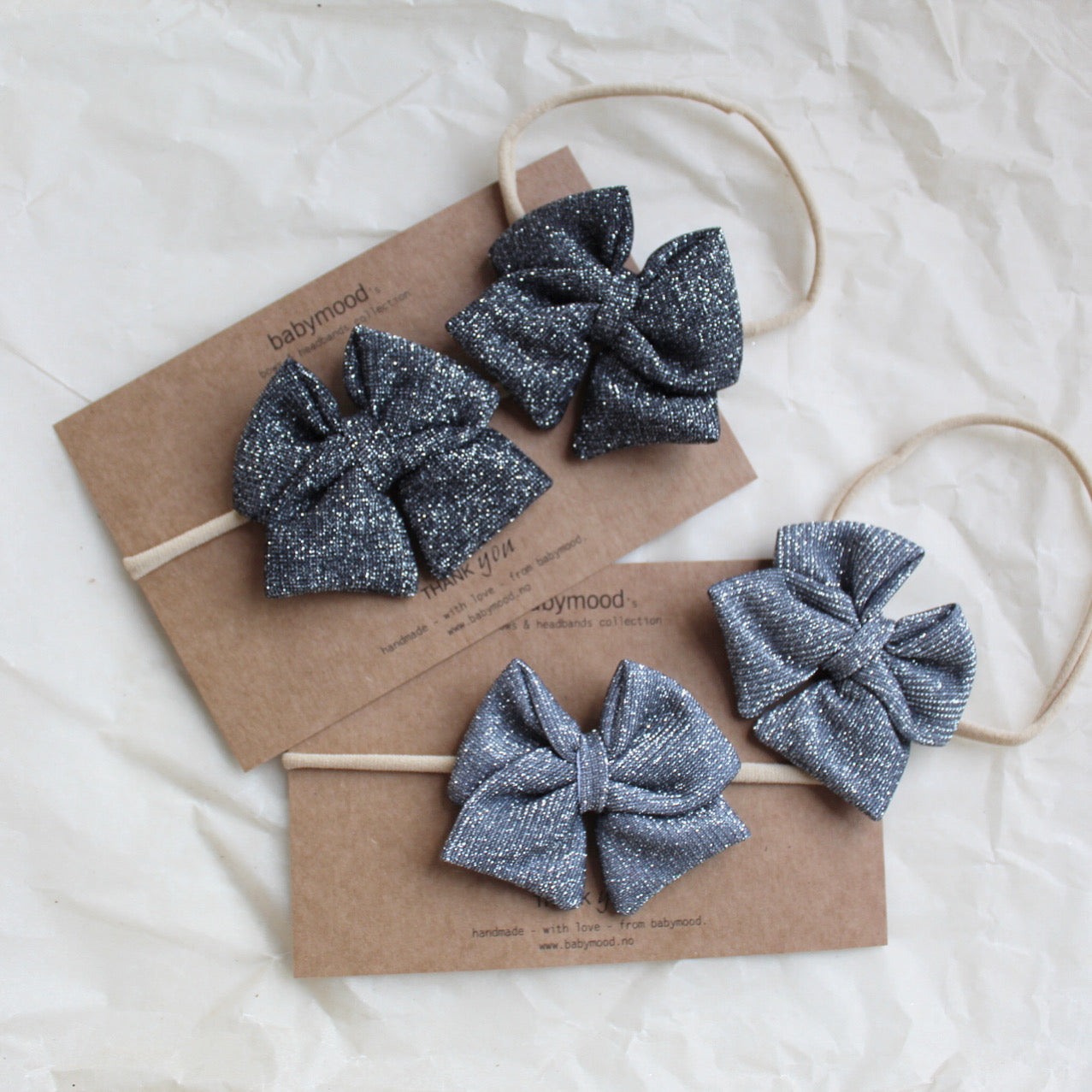 Sløyfe hårbånd bling, lys grå, 6cm