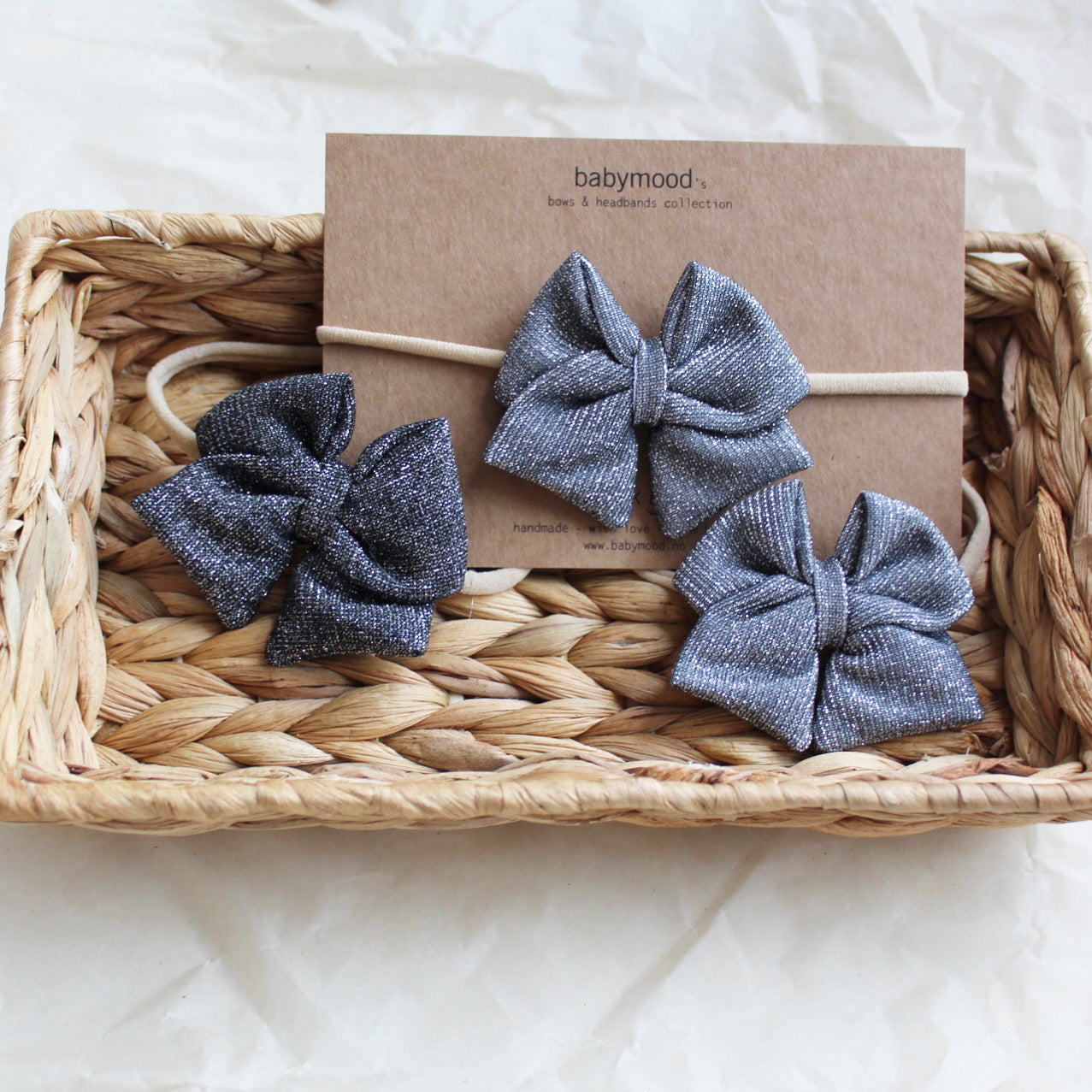 Sløyfe hårbånd bling, mørk grønn, 6cm