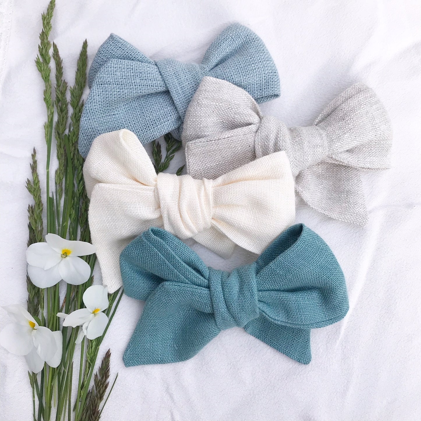 Bow Boho Hårspenne 10cm, lin, grå