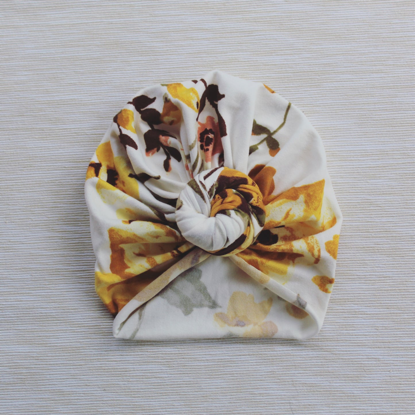 Knot turban &amp; hårbånd White and Mustard Floral