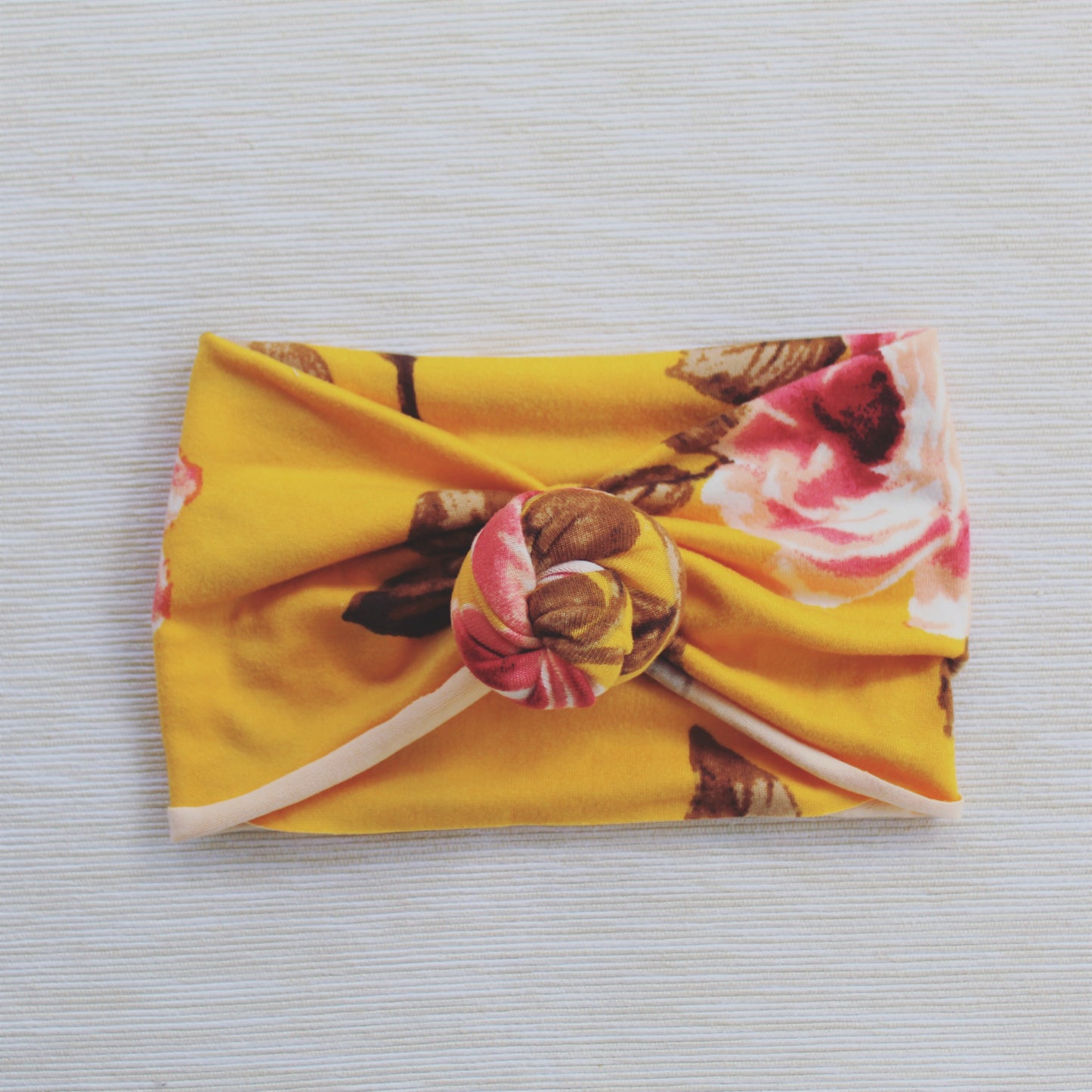 Knot turban &amp; hårbånd Mustard Floral