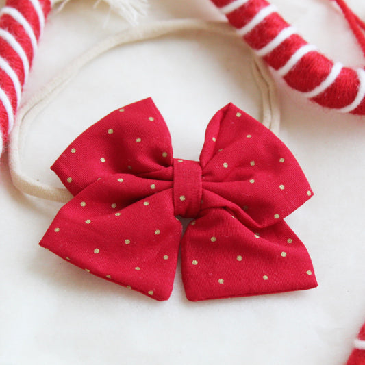 Sløyfe hårbånd, rød/prikker, 6cm