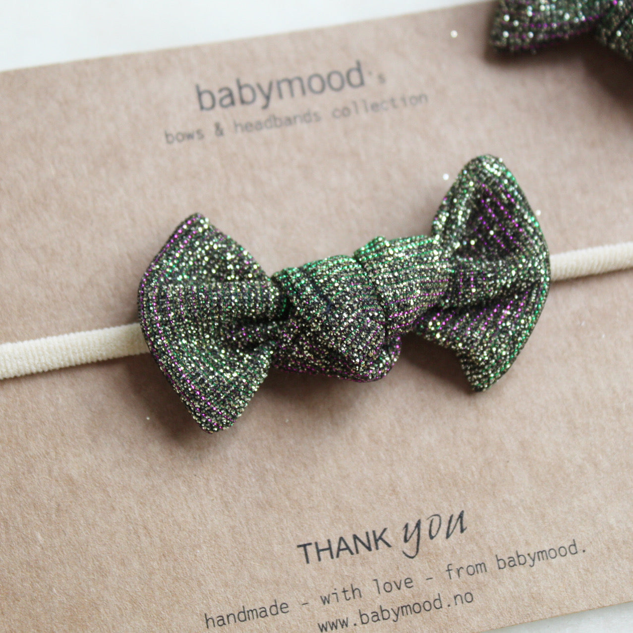 Sløyfe hårbånd bling 4cm, mørk grønn