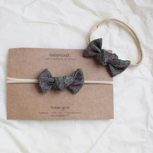 Sløyfe hårbånd bling 4cm, mørk grønn